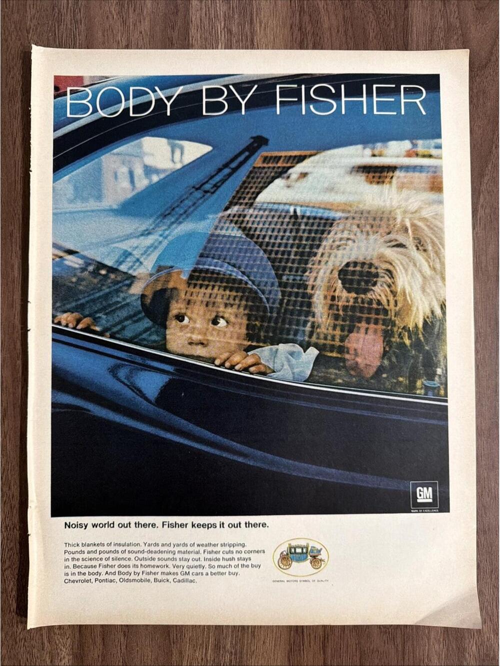 Body By Fisher Print Ad Noisy World Out There General Motors GM 1960s Car Dog